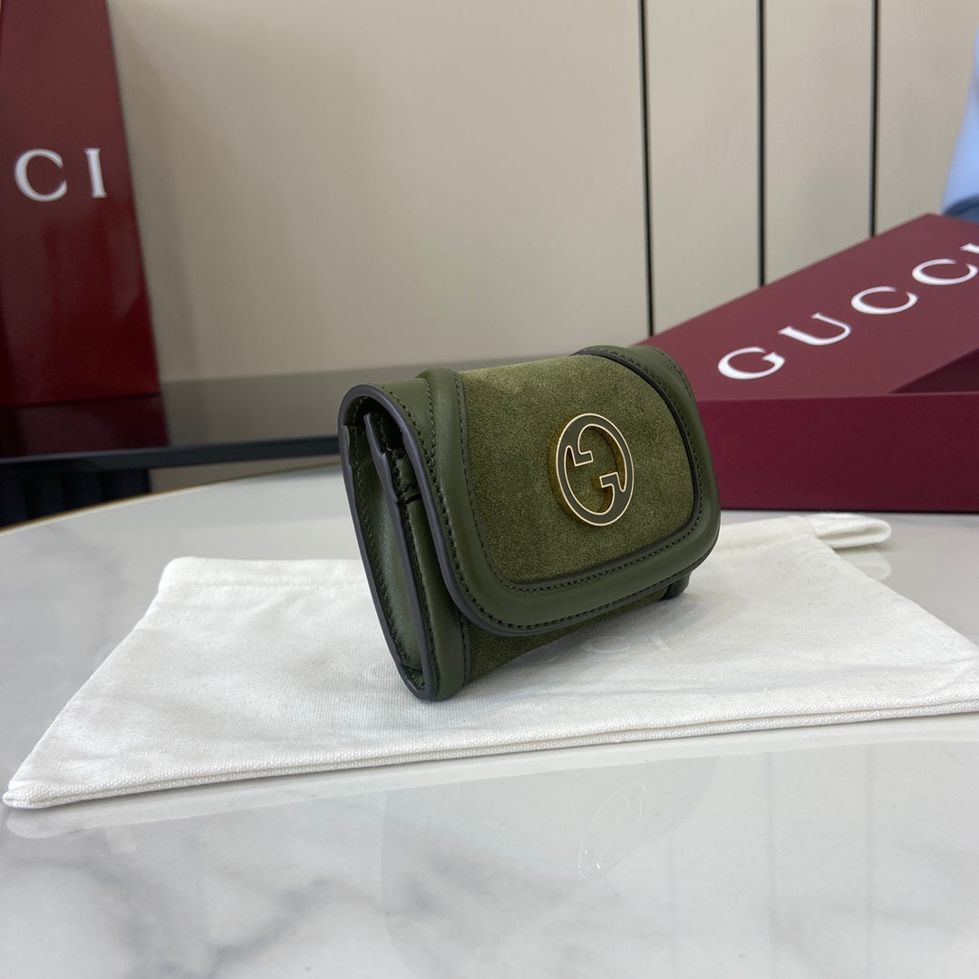 Gucci 818795 Gucci Blondie card case Suede leather Green