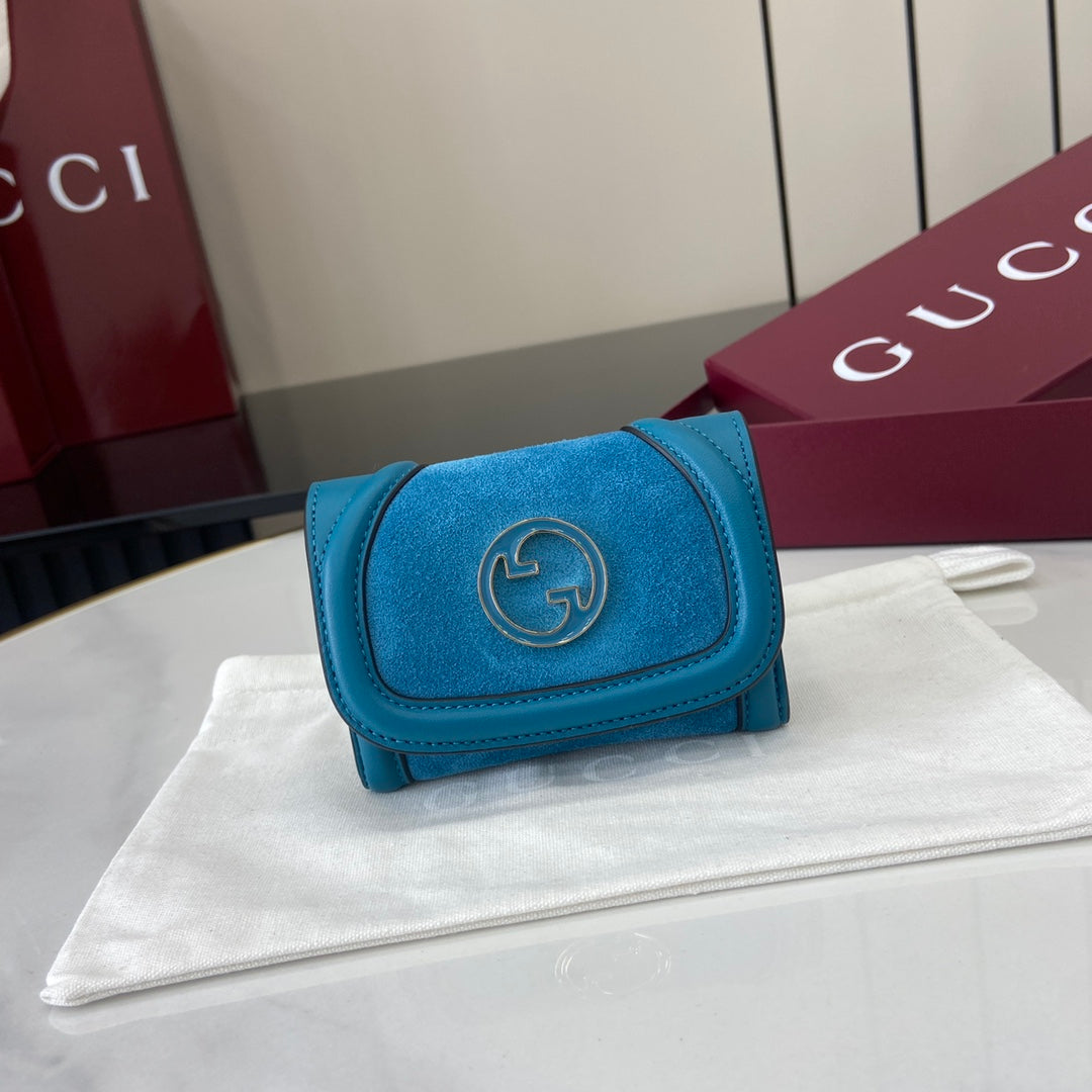 Gucci 818795 Gucci Blondie card case Suede leather Blue - Default Title - View 1