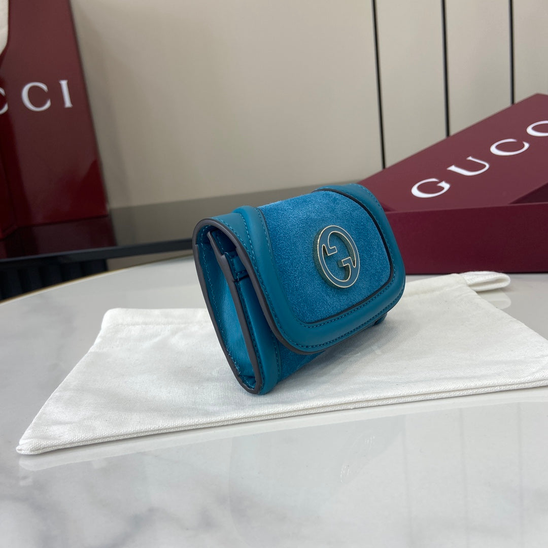 Gucci 818795 Gucci Blondie card case Suede leather Blue