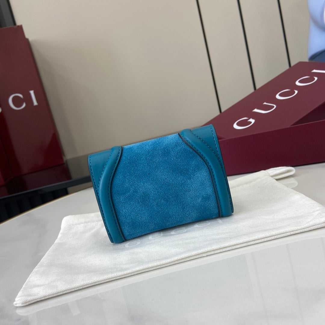 Gucci 818795 Gucci Blondie card case Suede leather Blue