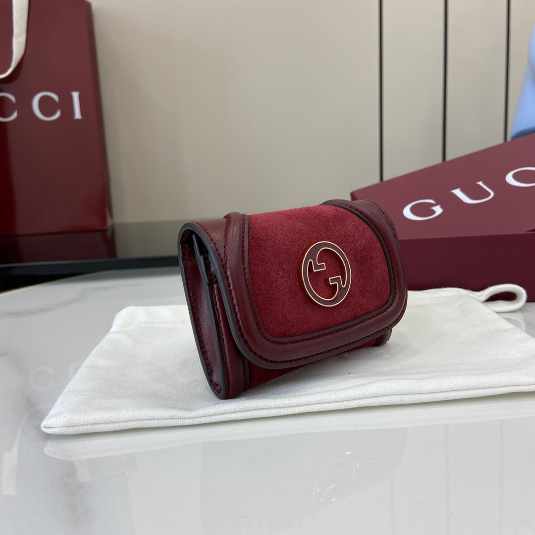 Gucci 818795 Gucci Blondie card case Suede leather Wine Red