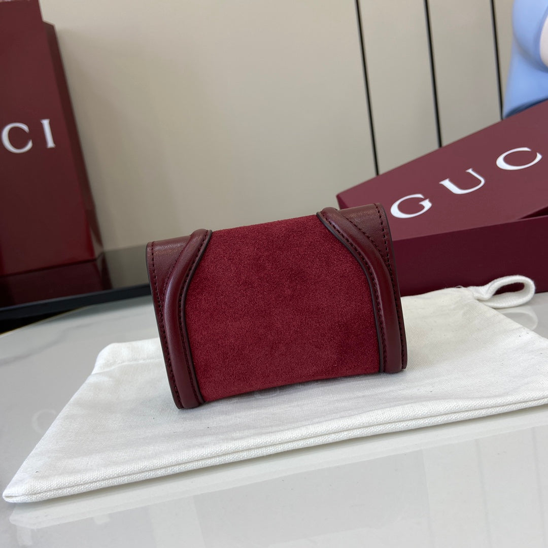 Gucci 818795 Gucci Blondie card case Suede leather Wine Red - Default Title - View 3