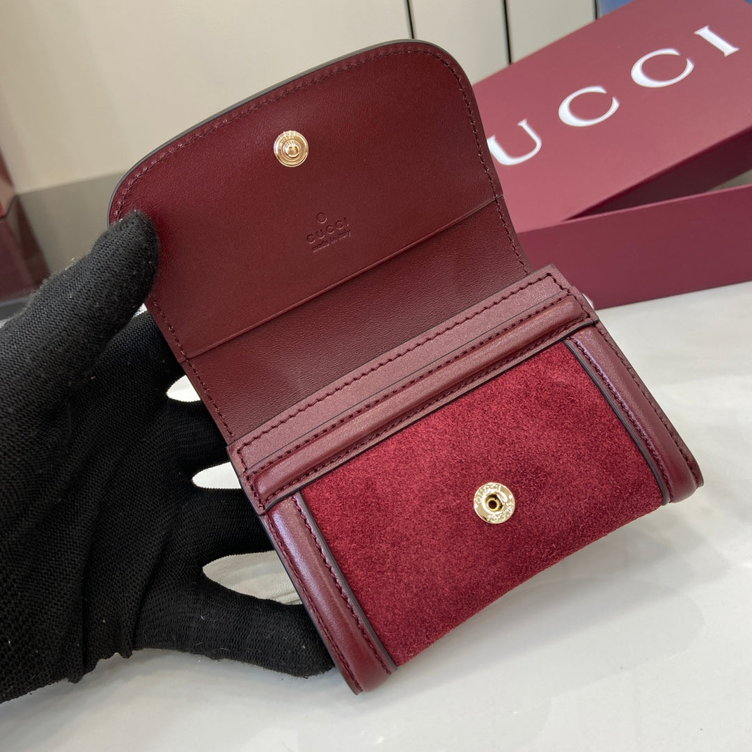 Gucci 818795 Gucci Blondie card case Suede leather Wine Red