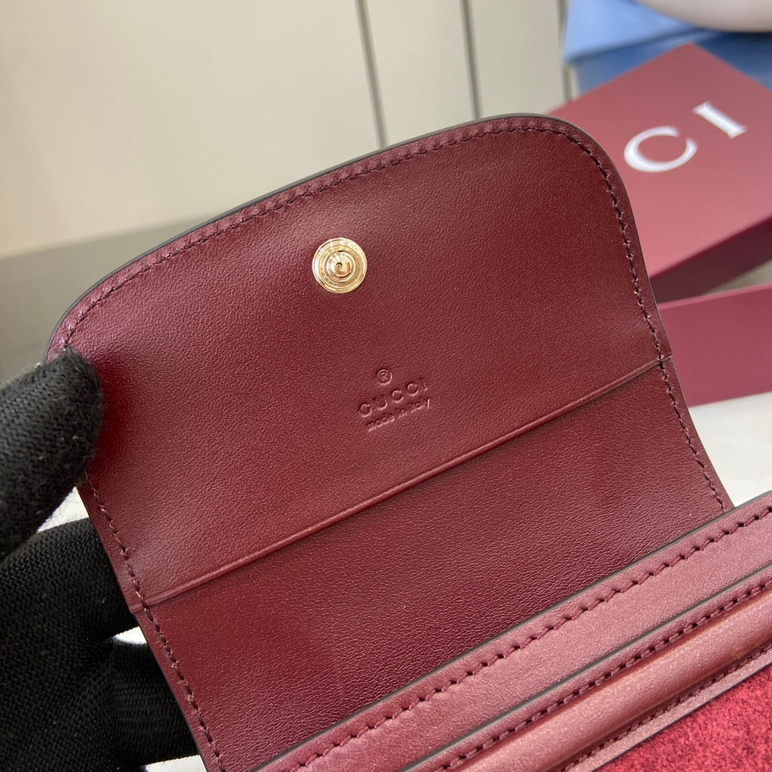 Gucci 818795 Gucci Blondie card case Suede leather Wine Red - Default Title - View 8