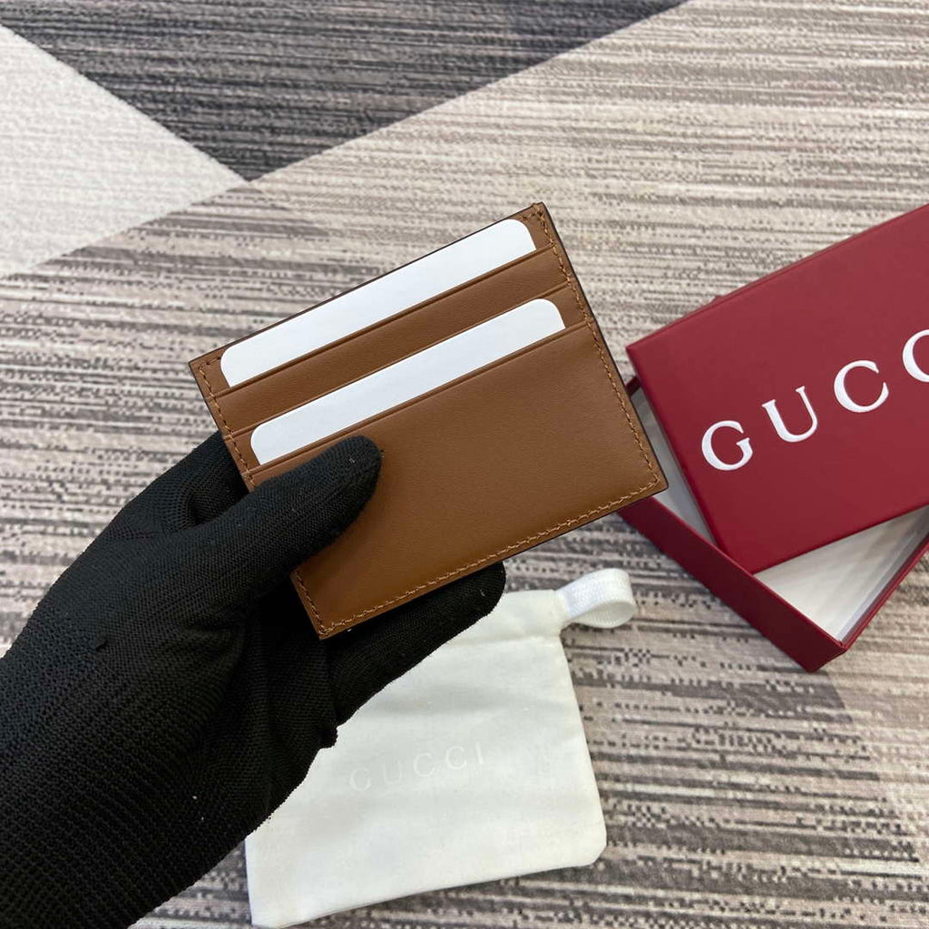 Gucci 818952 GG Emblem card case Brown Leather