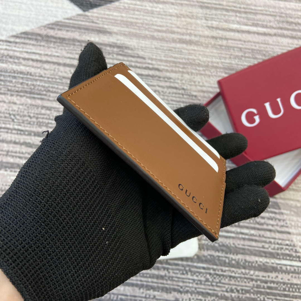 Gucci 818952 GG Emblem card case Brown Leather