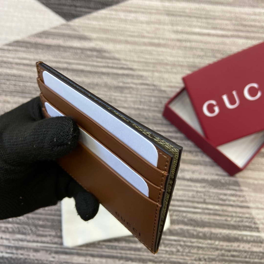 Gucci 818952 GG Emblem card case Brown Leather