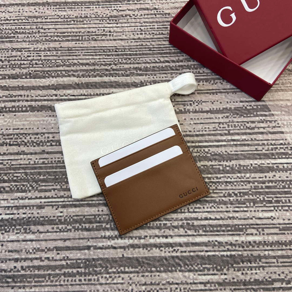 Gucci 818952 GG Emblem card case Brown Leather