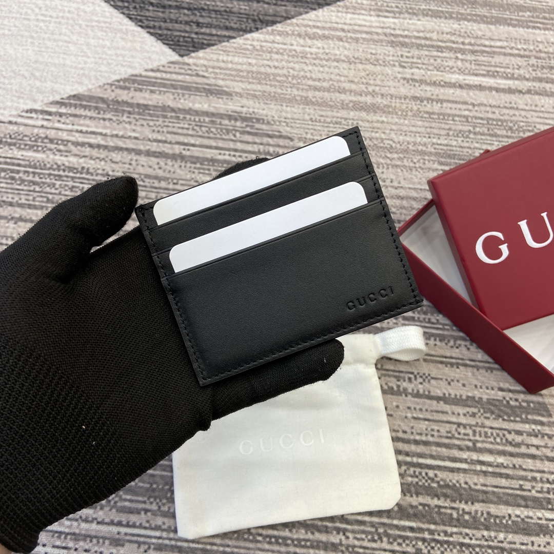 Gucci 818952 GG Emblem card case Black Leather - Default Title - View 1