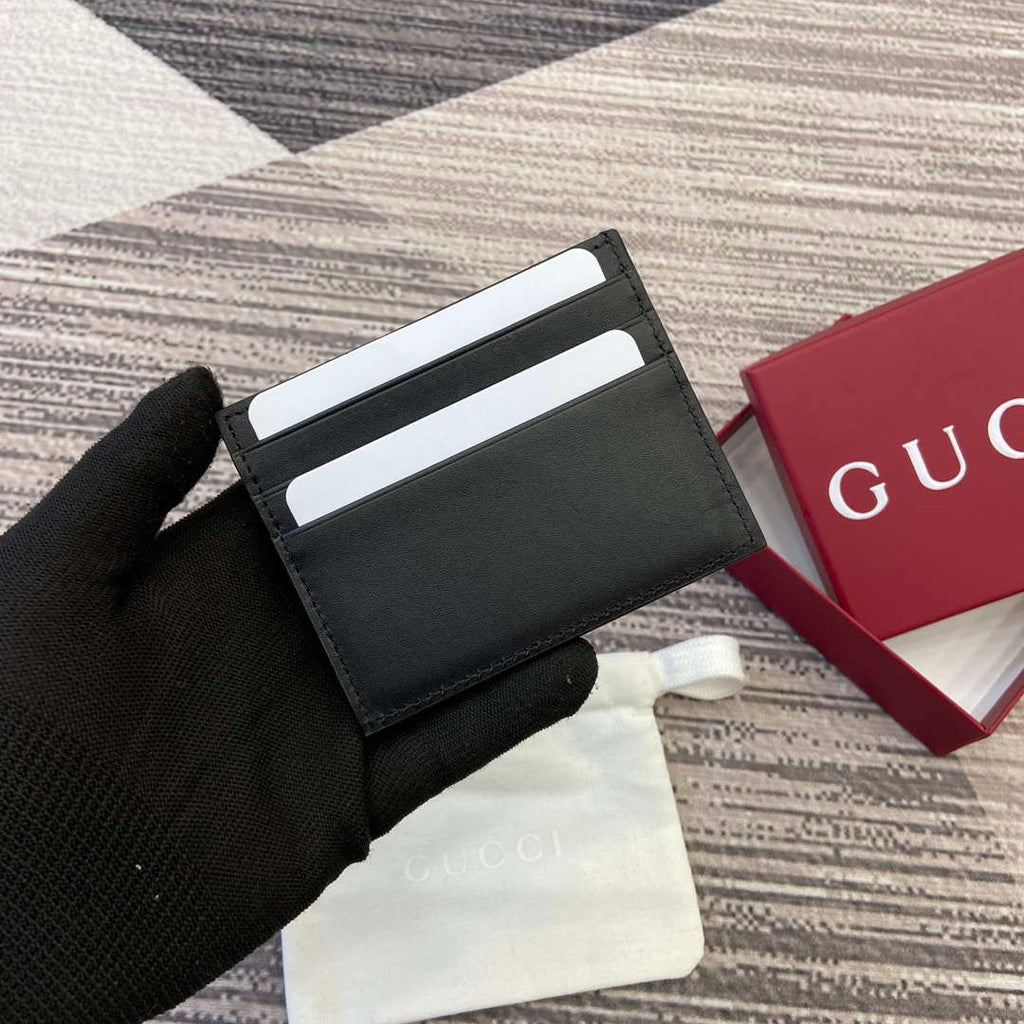 Gucci 818952 GG Emblem card case Black Leather