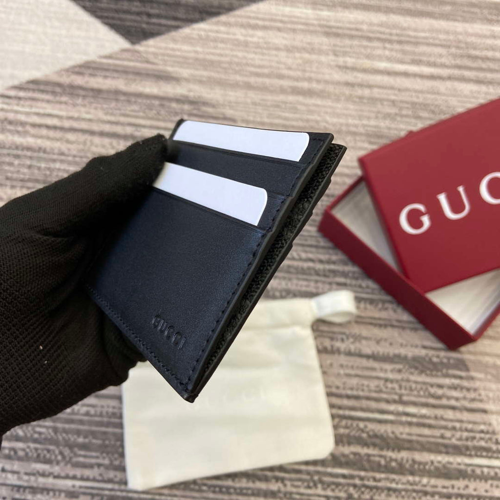 Gucci 818952 GG Emblem card case Black Leather