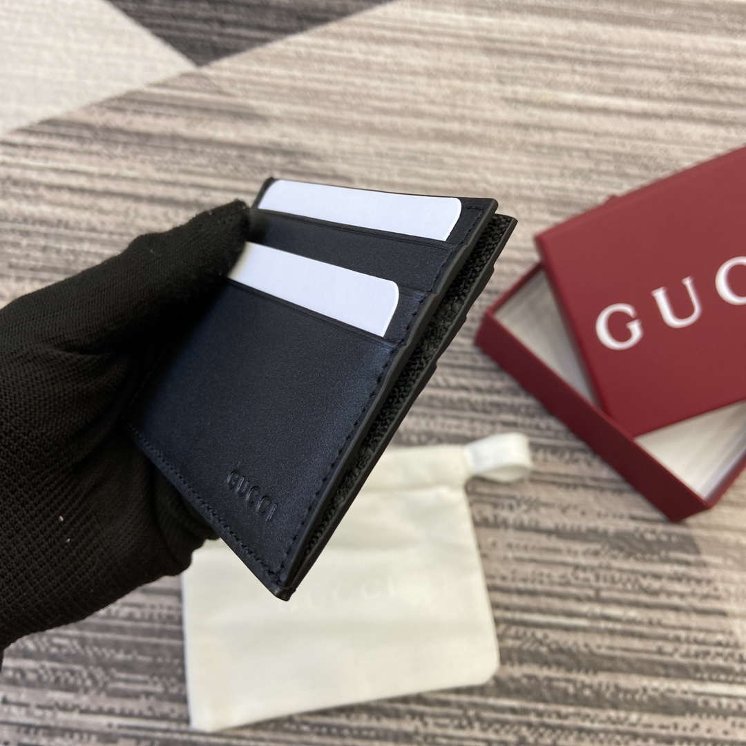 Gucci 818952 GG Emblem card case Black Leather