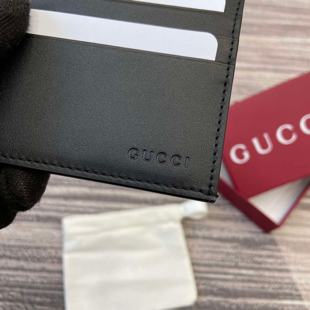 Gucci 818952 GG Emblem card case Black Leather