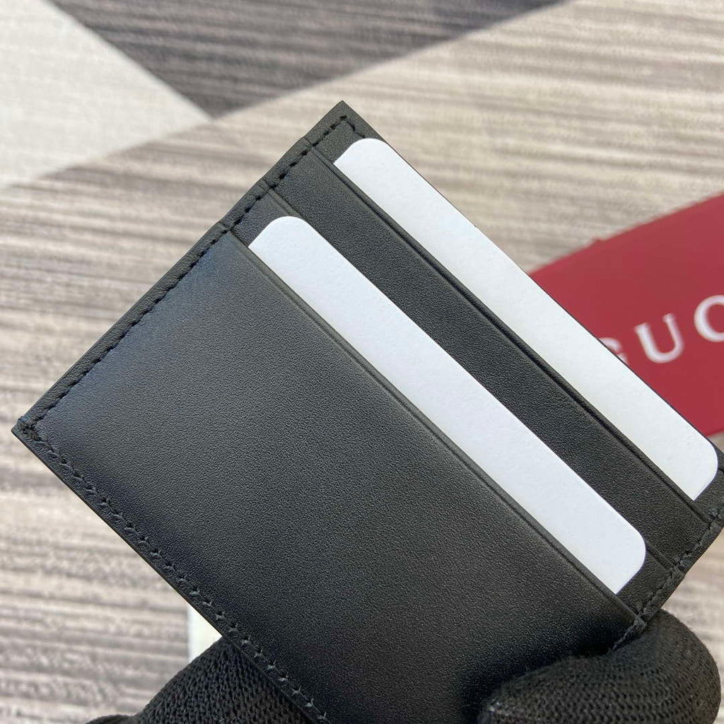 Gucci 818952 GG Emblem card case Black Leather