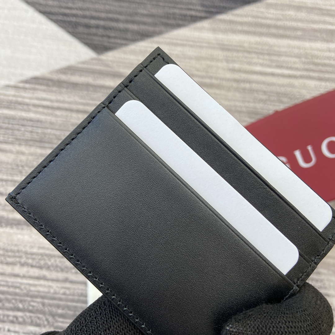 Gucci 818952 GG Emblem card case Black Leather
