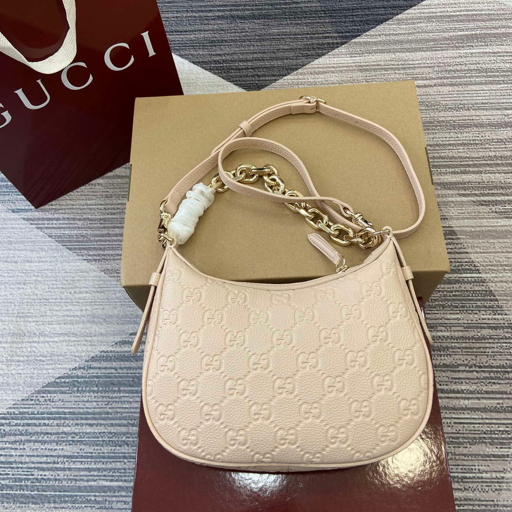 Gucci 820453 GG Emblem Medium Shoulder bag Beige