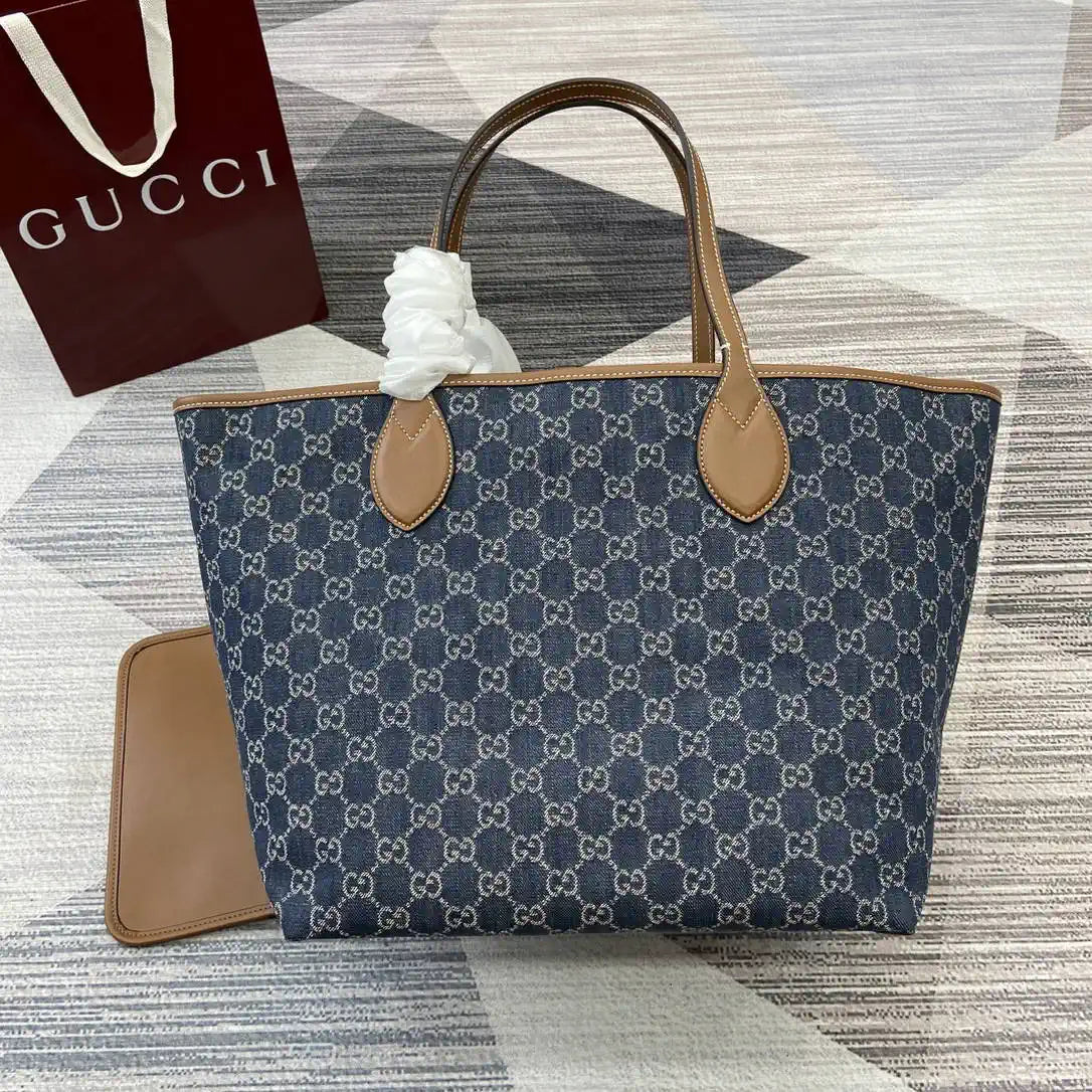 Gucci 820481 Gucci Totissima large tote bag Navy Blue & Brown