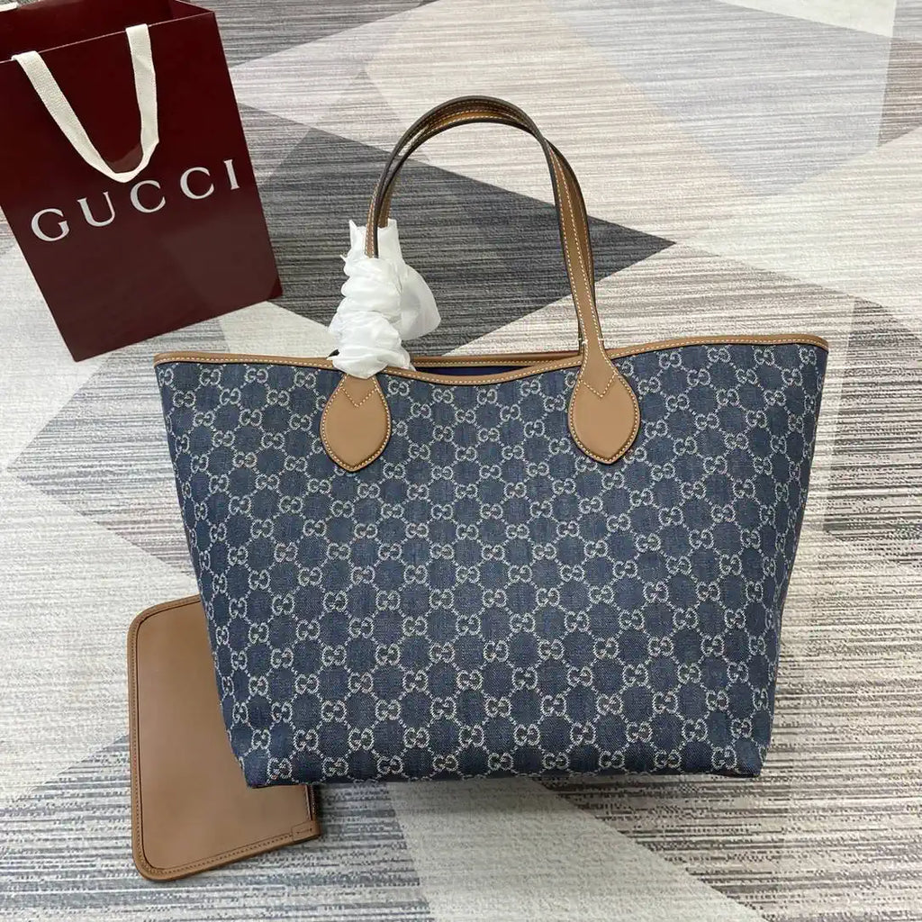 Gucci 820481 Gucci Totissima large tote bag Navy Blue & Brown
