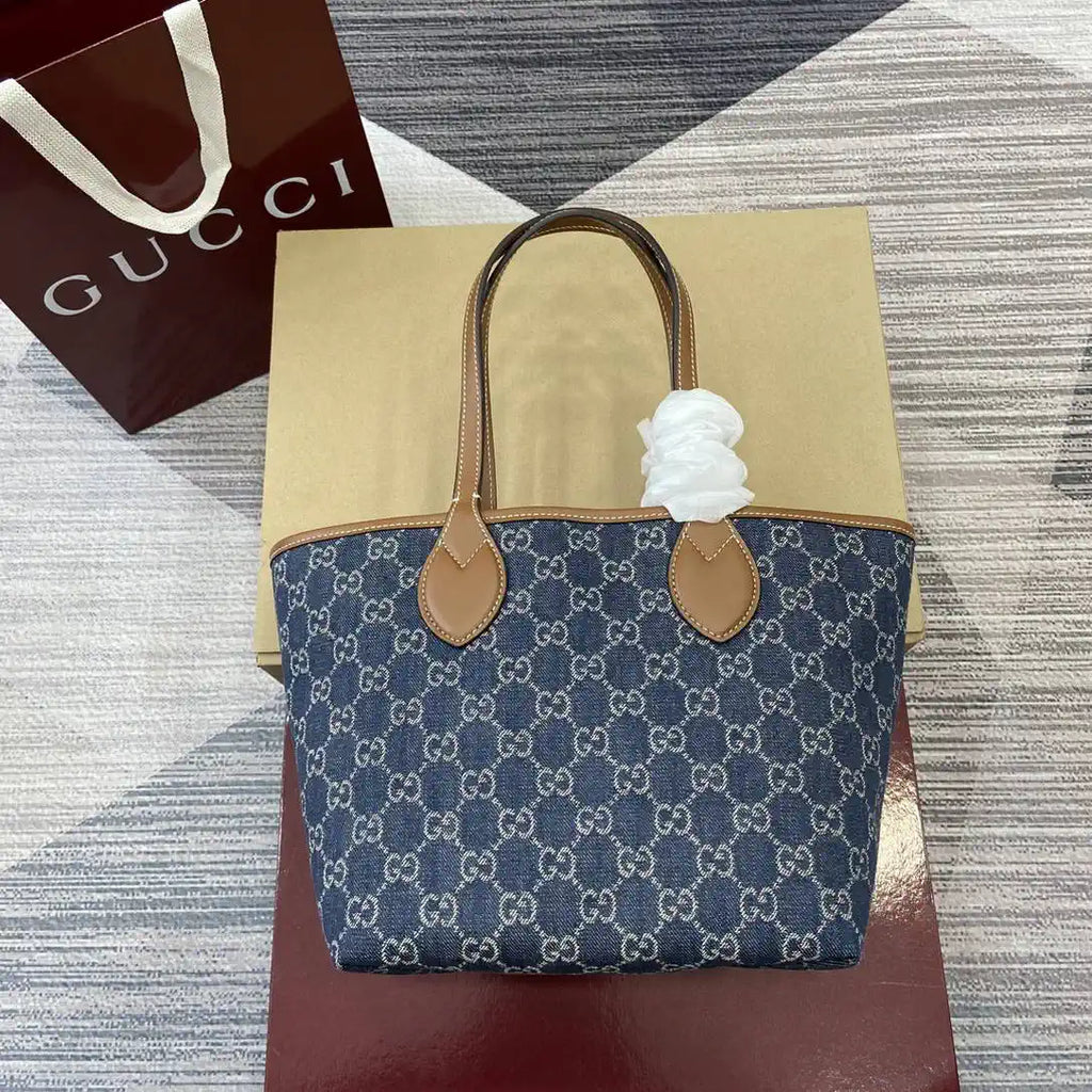Gucci 820496 Gucci Totissima Small tote bag Navy Blue & Brown