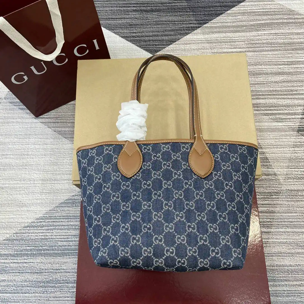 Gucci 820496 Gucci Totissima Small tote bag Navy Blue & Brown