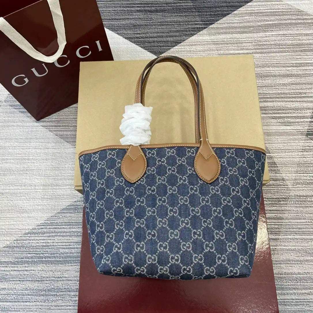 Gucci 820496 Gucci Totissima Small tote bag Navy Blue & Brown