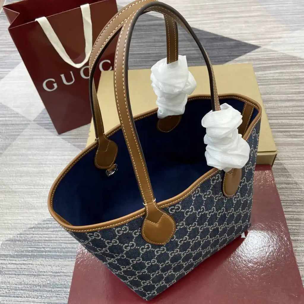 Gucci 820496 Gucci Totissima Small tote bag Navy Blue & Brown