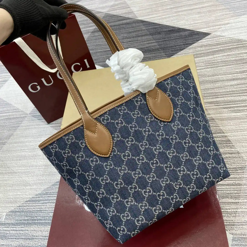 Gucci 820496 Gucci Totissima Small tote bag Navy Blue & Brown