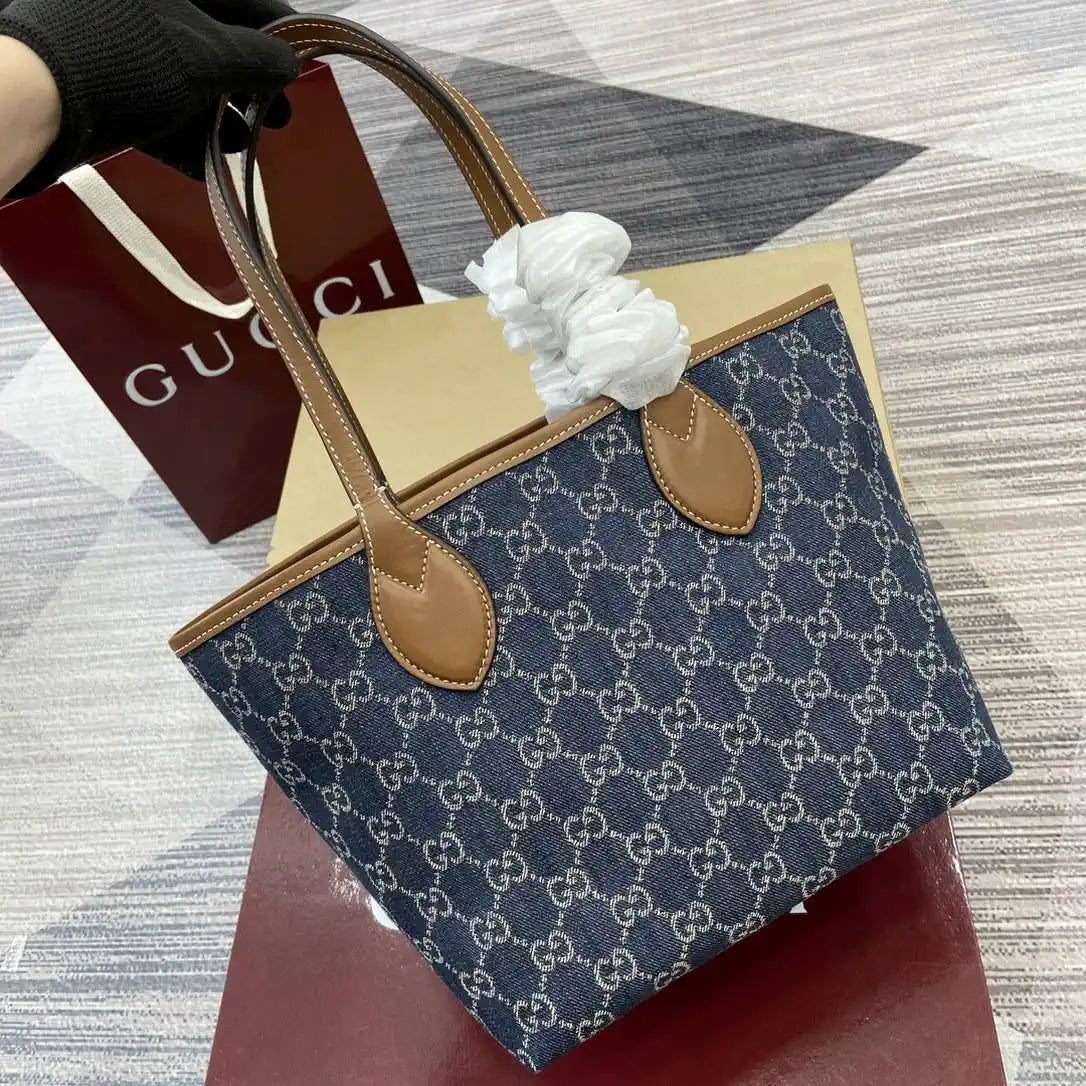 Gucci 820496 Gucci Totissima Small tote bag Navy Blue & Brown