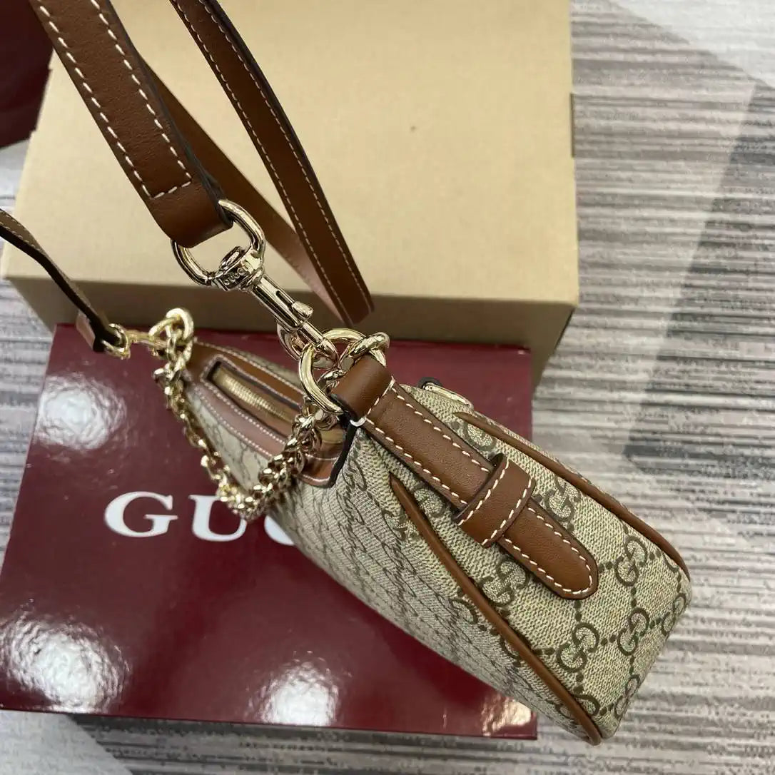 Gucci 847447 GG Emblem small shoulder bag Beige and dark brown