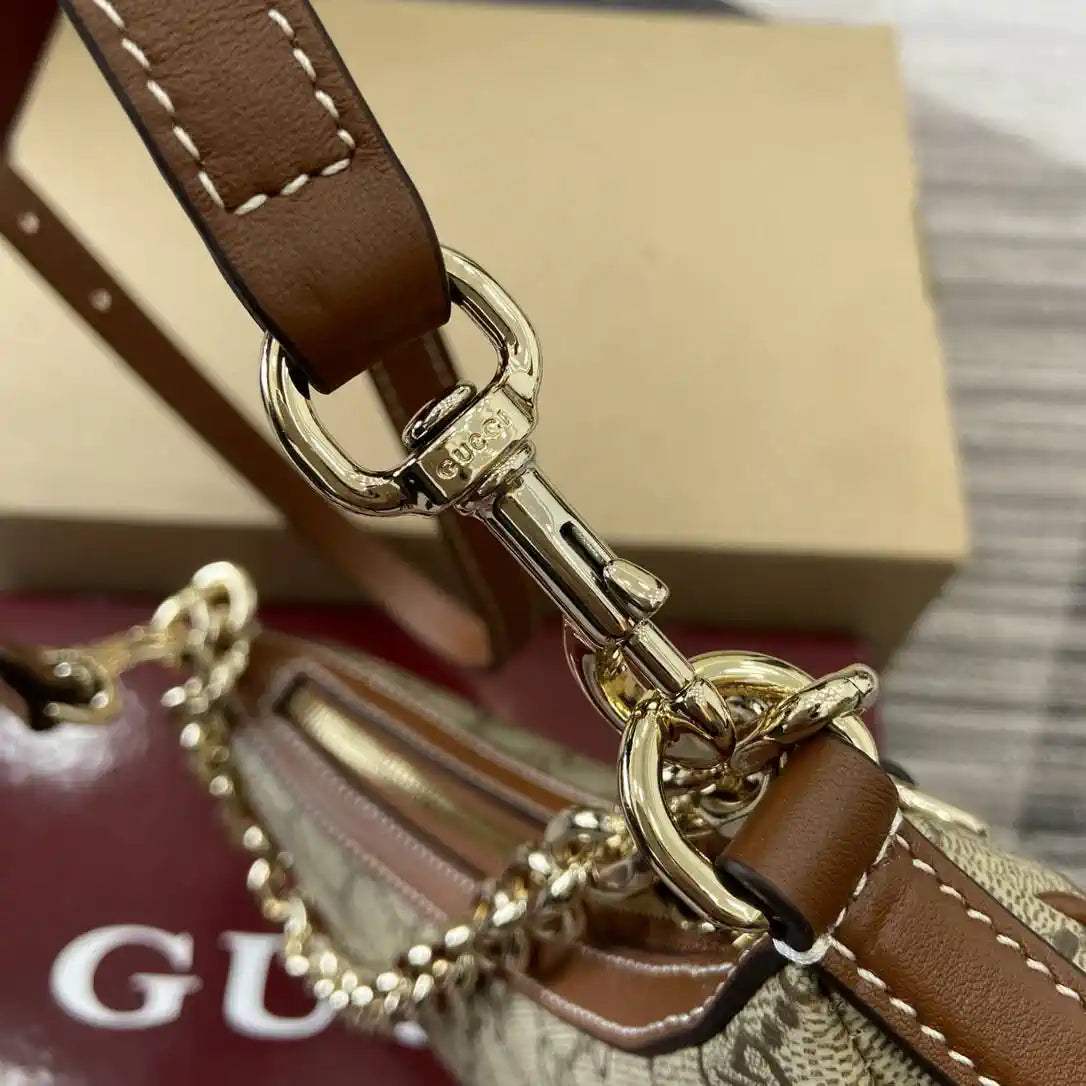 Gucci 847447 GG Emblem small shoulder bag Beige and dark brown