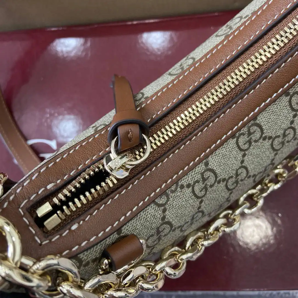 Gucci 847447 GG Emblem small shoulder bag Beige and dark brown