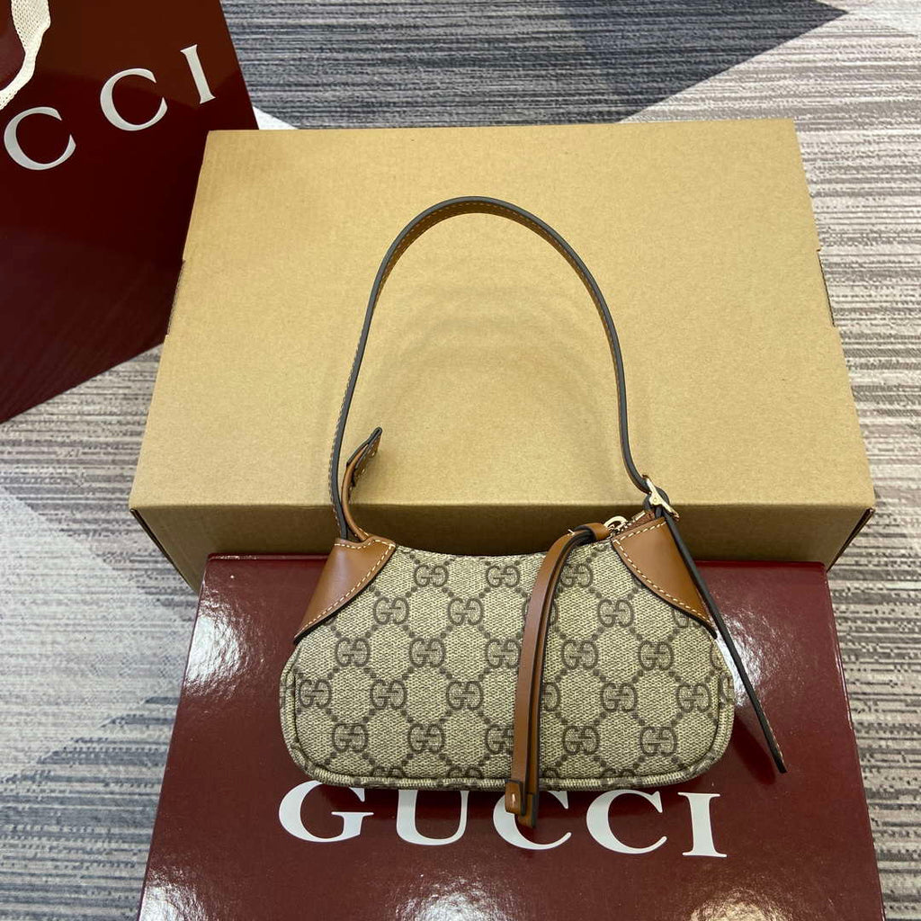 Gucci 820696 GG Emblem super mini shoulder bag Beige and Brown