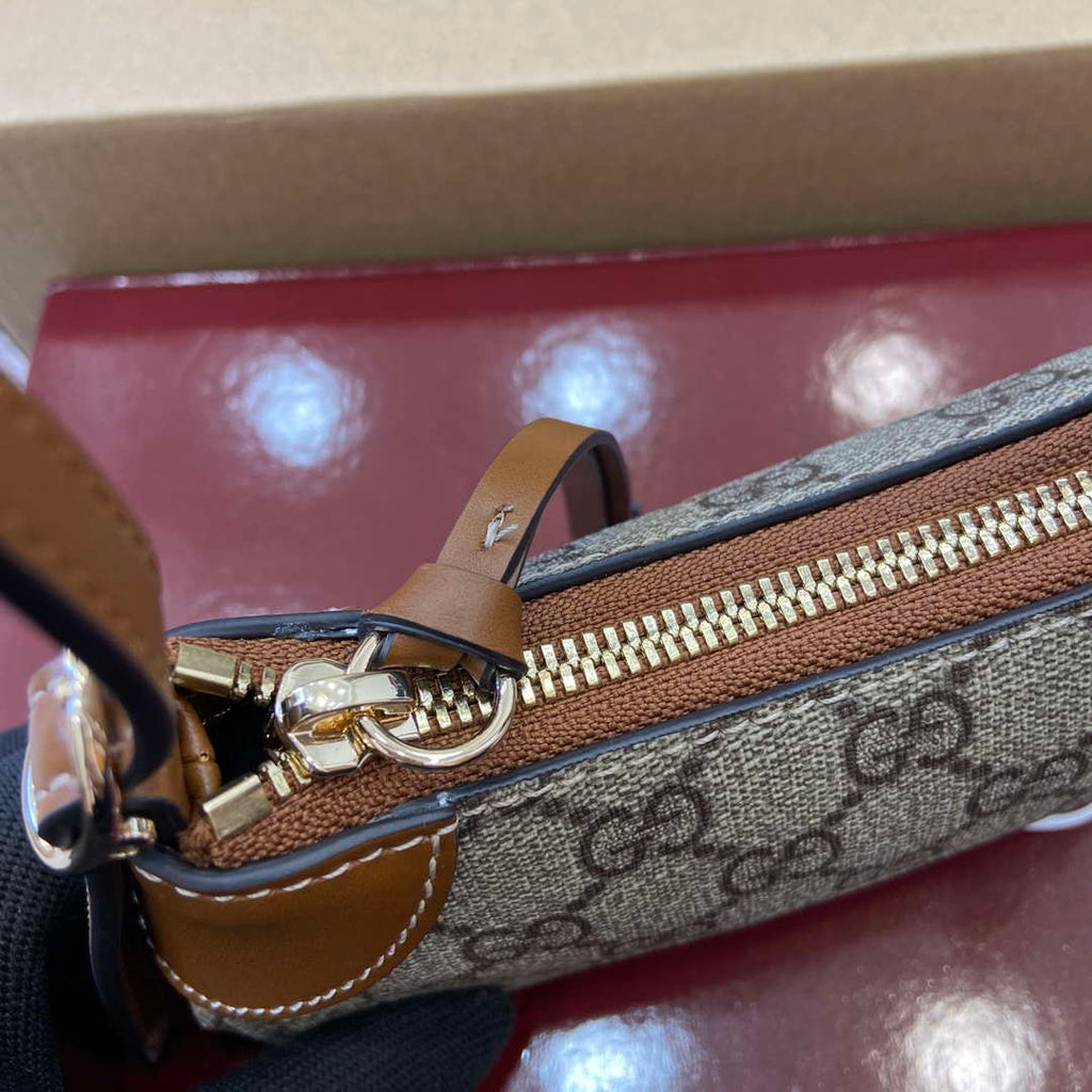 Gucci 820696 GG Emblem super mini shoulder bag Beige and Brown