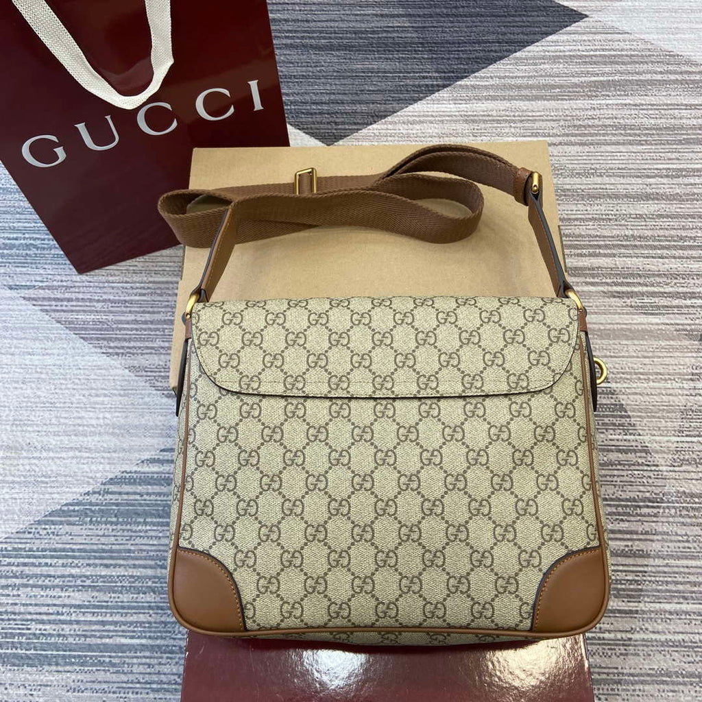 Gucci 821154 GG Emblem medium crossbody bag Beige and dark brown