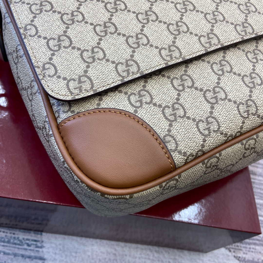 Gucci 821154 GG Emblem medium crossbody bag Beige and dark brown