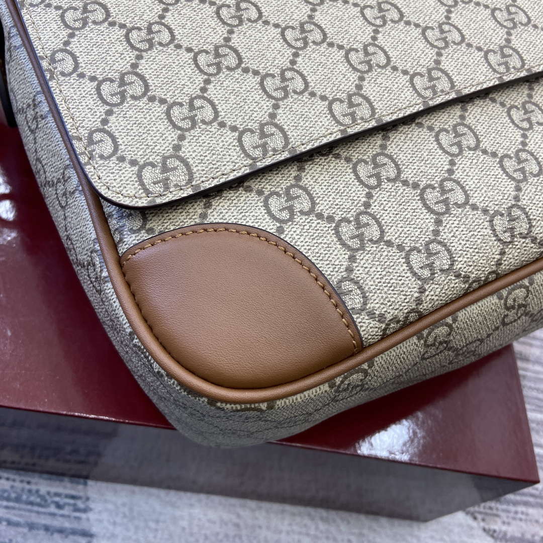 Gucci 821154 GG Emblem medium crossbody bag Beige and dark brown