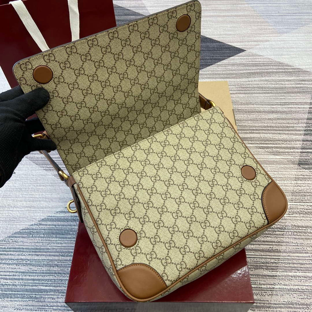 Gucci 821154 GG Emblem medium crossbody bag Beige and dark brown