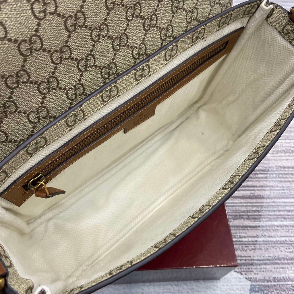 Gucci 821154 GG Emblem medium crossbody bag Beige and dark brown