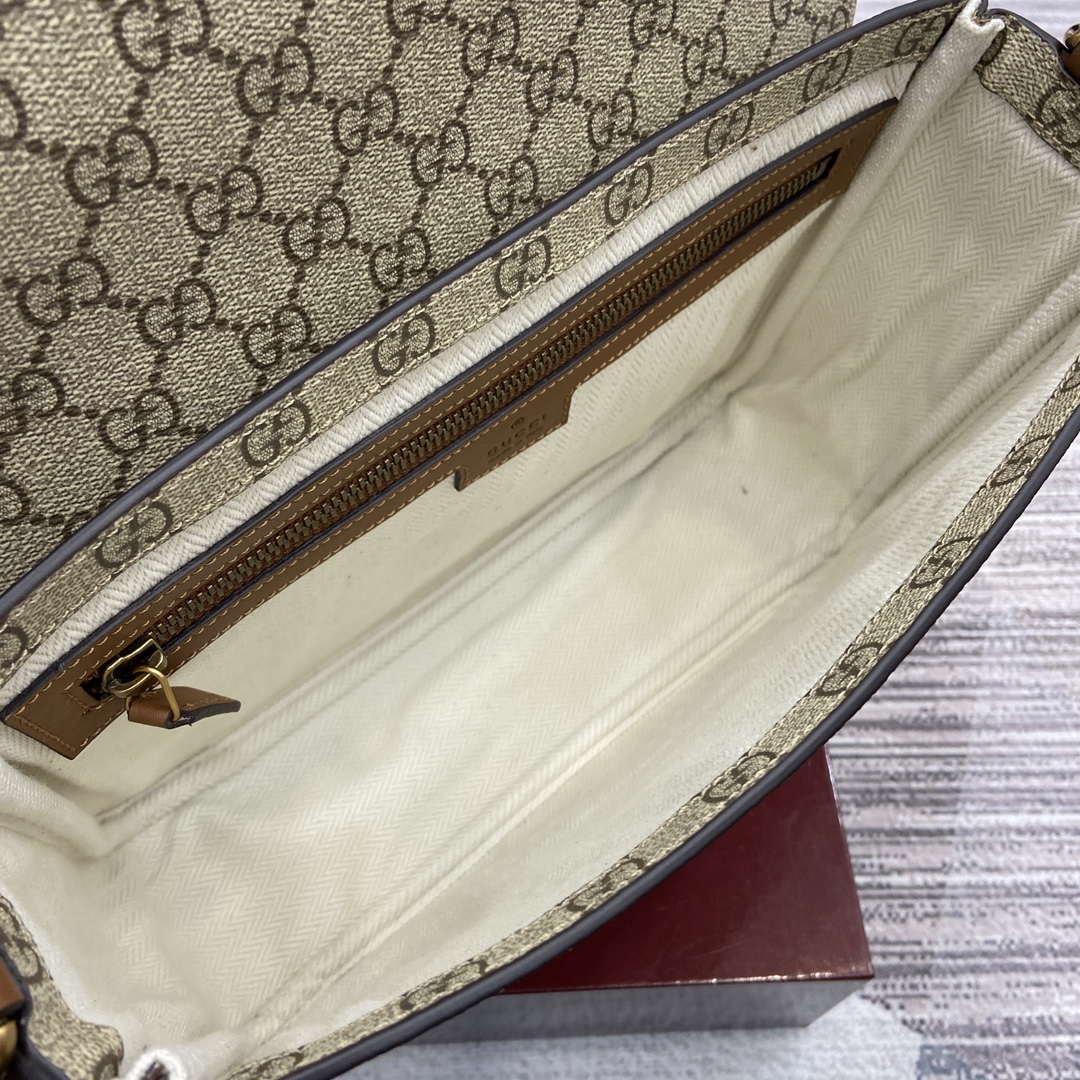 Gucci 821154 GG Emblem medium crossbody bag Beige and dark brown