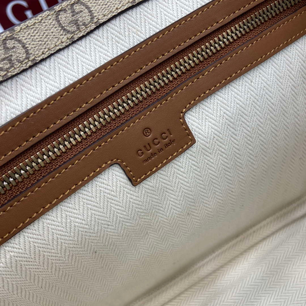 Gucci 821154 GG Emblem medium crossbody bag Beige and dark brown