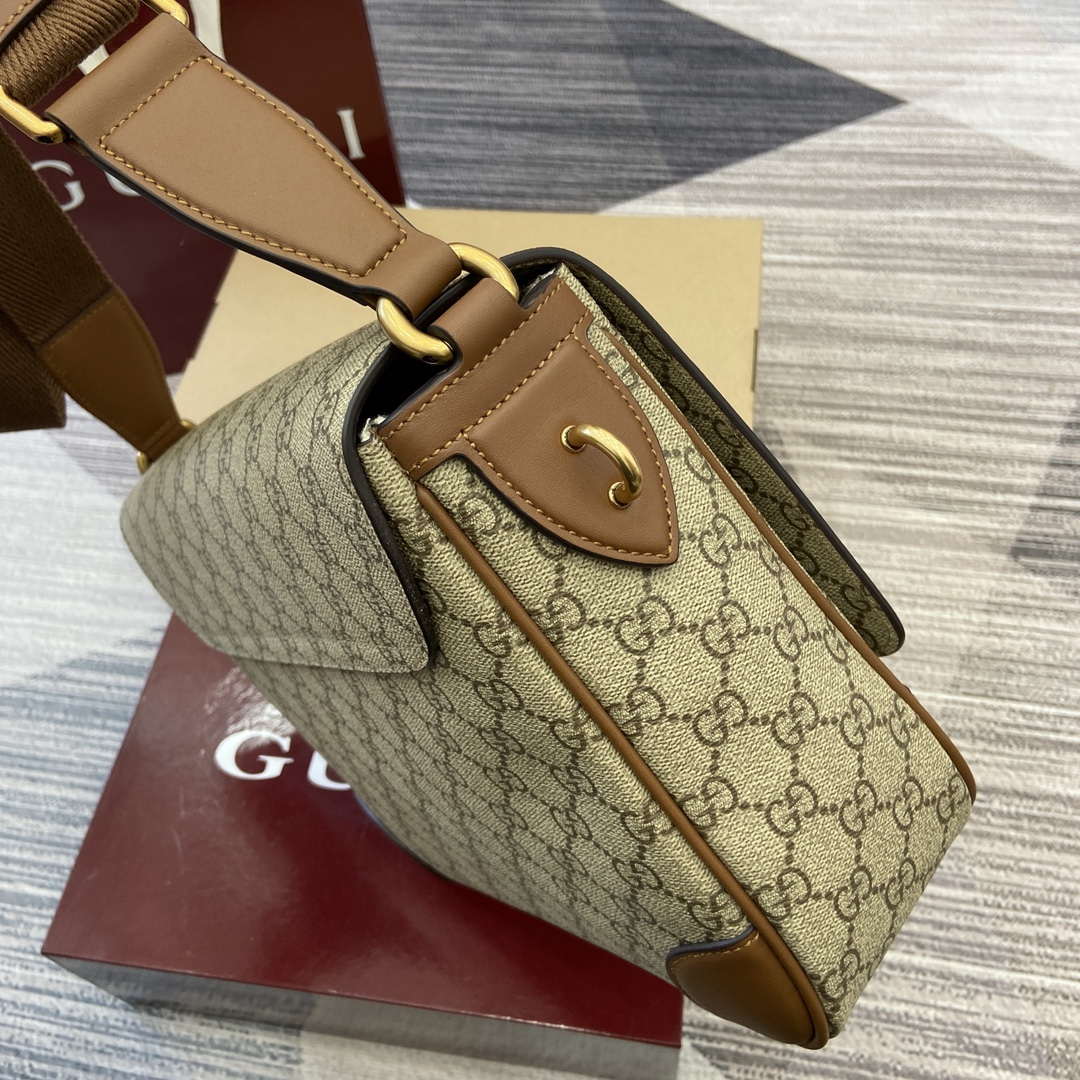 Gucci 821154 GG Emblem medium crossbody bag Beige and dark brown