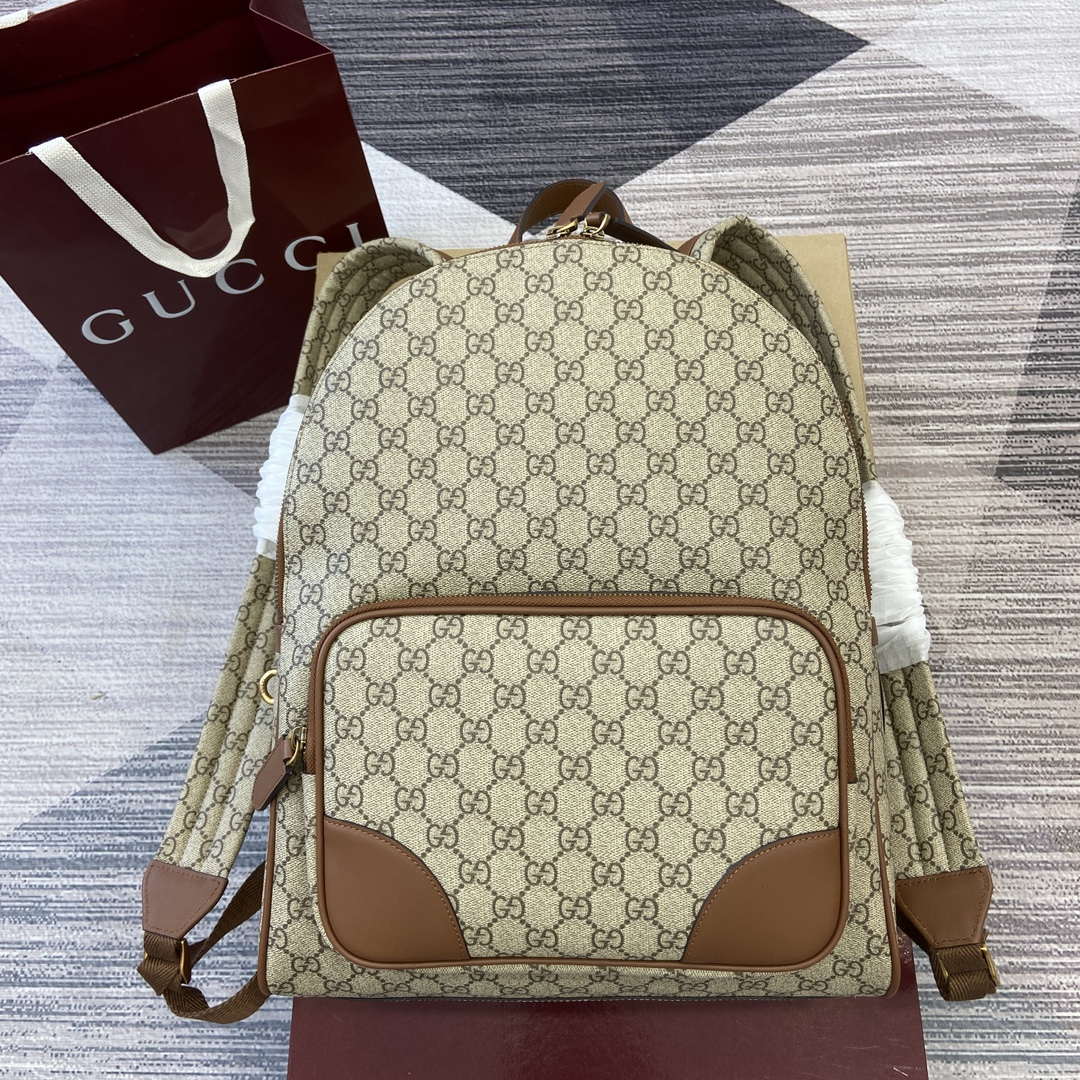 Gucci 821159  GG Emblem Medium Backpack Beige and dark brown - Default Title - View 1
