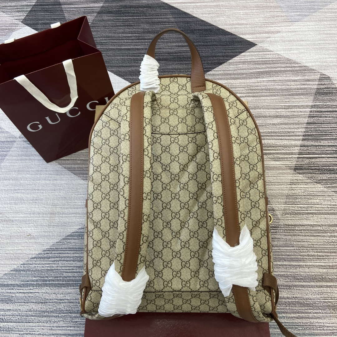 Gucci 821159  GG Emblem Medium Backpack Beige and dark brown