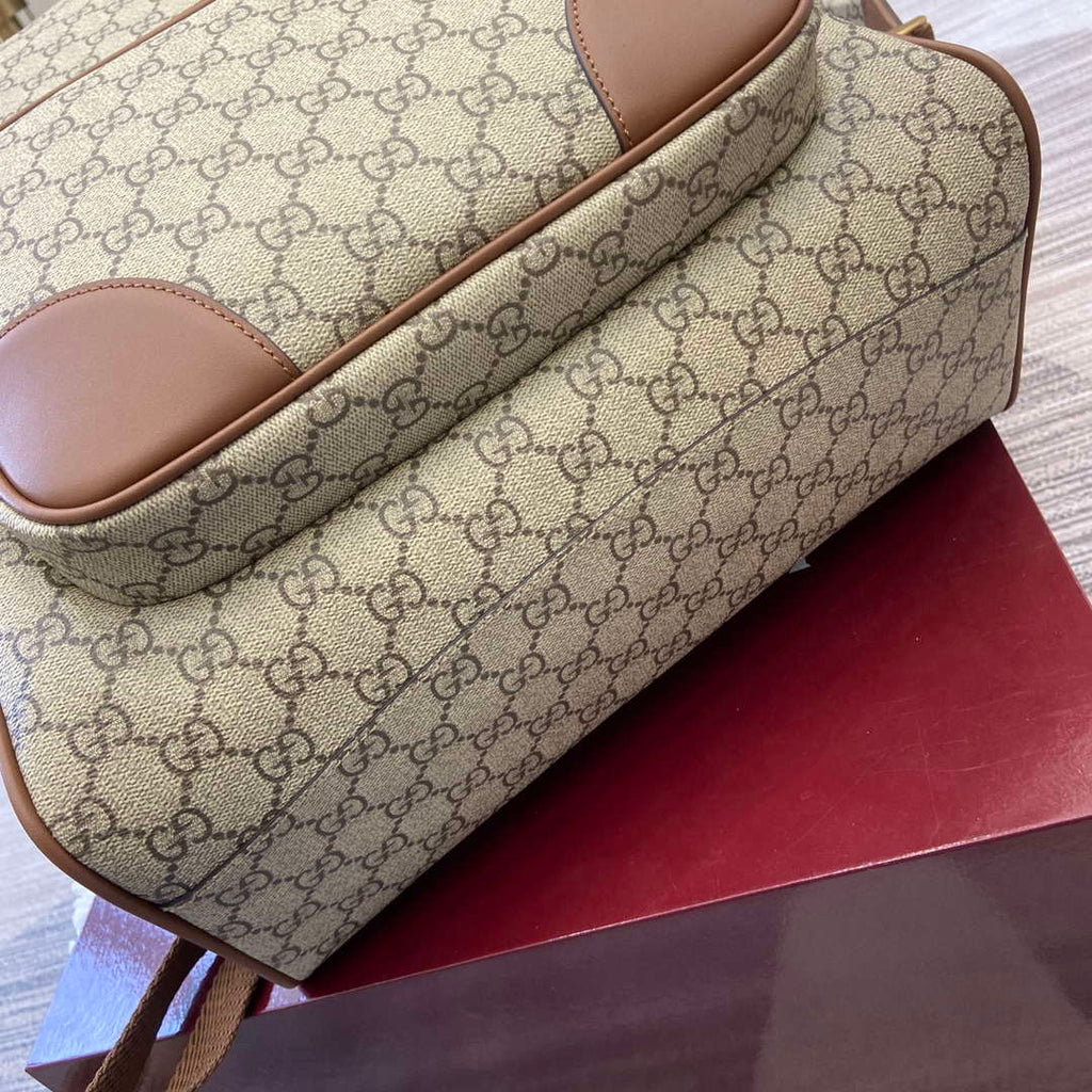 Gucci 821159  GG Emblem Medium Backpack Beige and dark brown