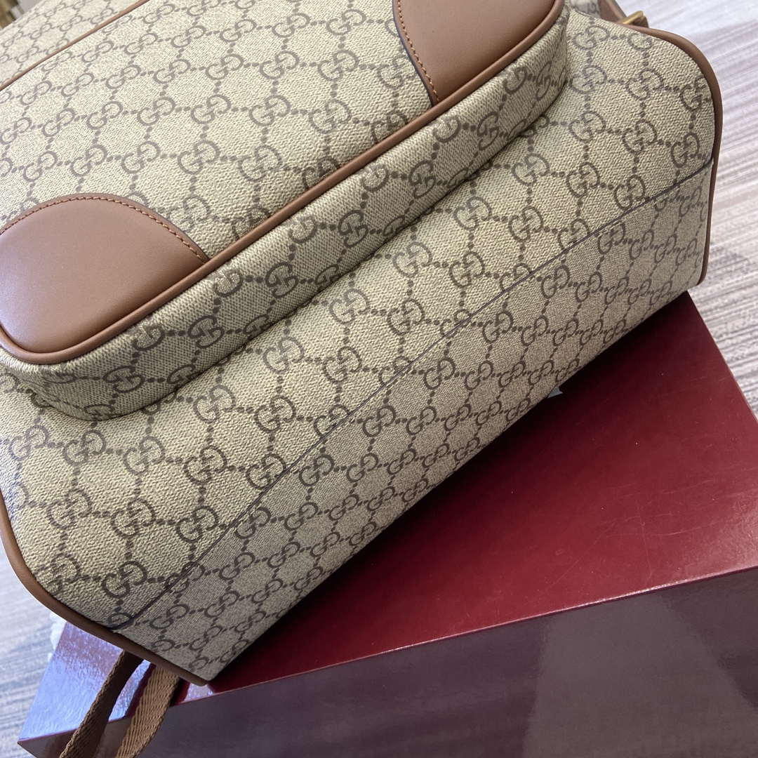 Gucci 821159  GG Emblem Medium Backpack Beige and dark brown