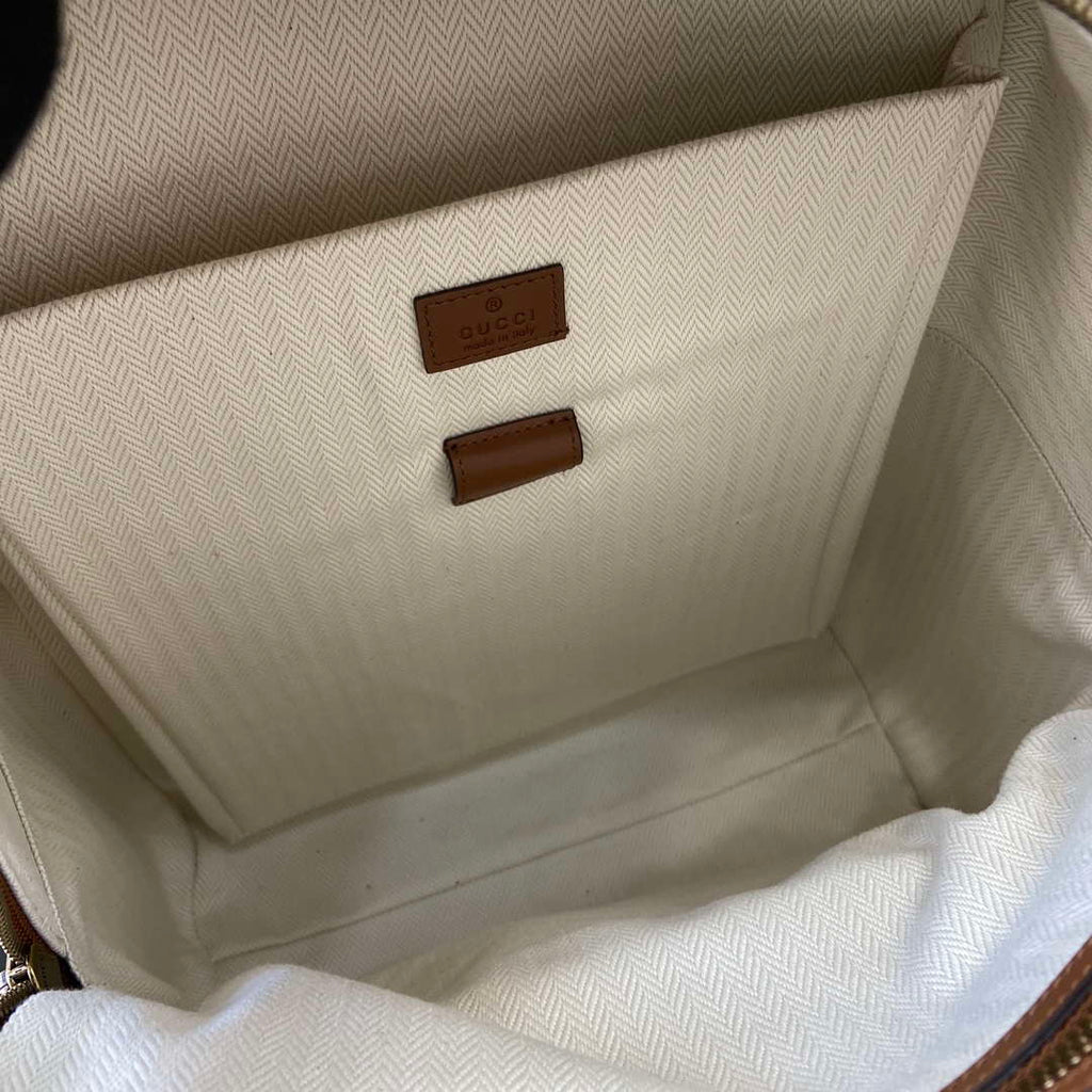 Gucci 821159  GG Emblem Medium Backpack Beige and dark brown