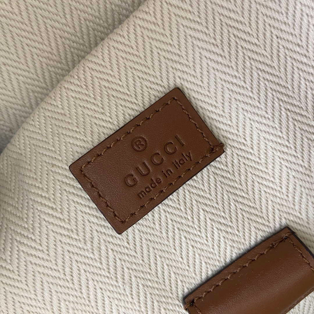Gucci 821159  GG Emblem Medium Backpack Beige and dark brown
