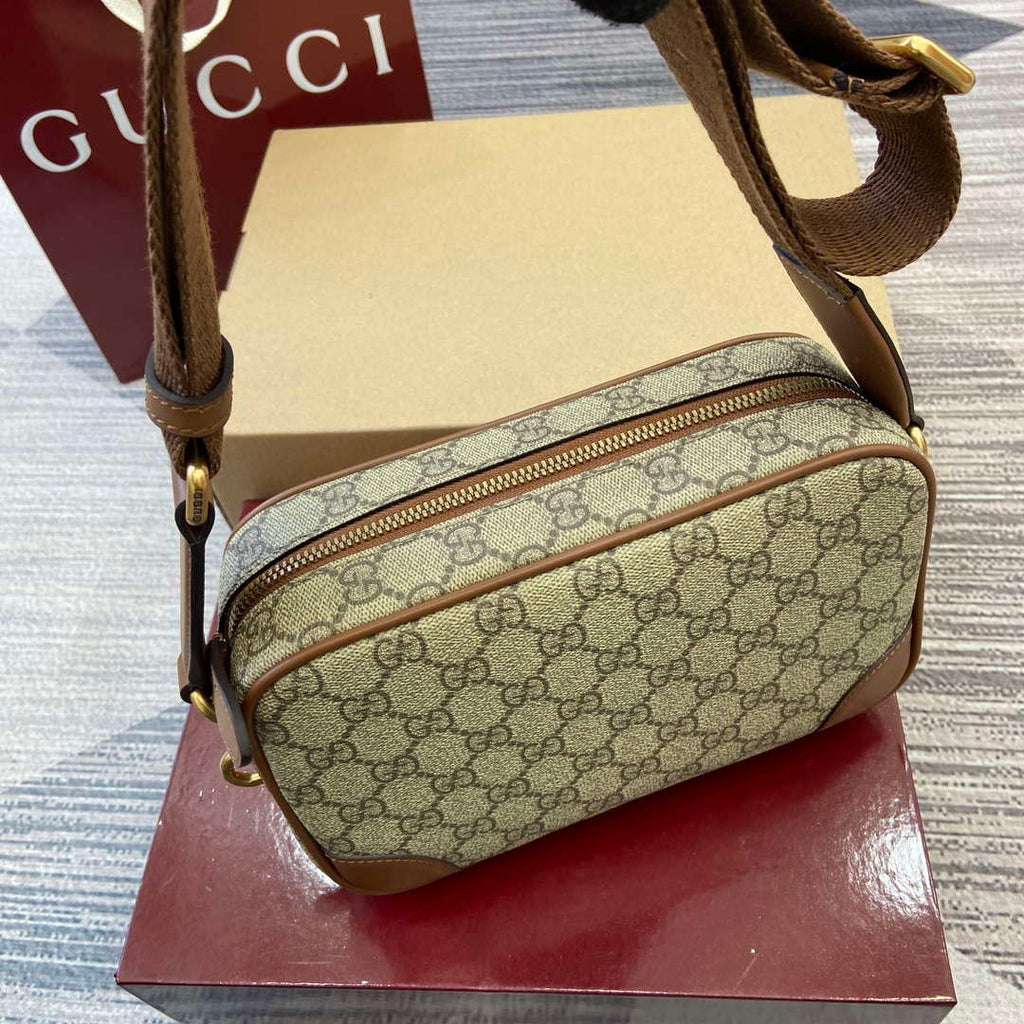Gucci 821155 GG Emblem small crossbody bag Beige and dark brown