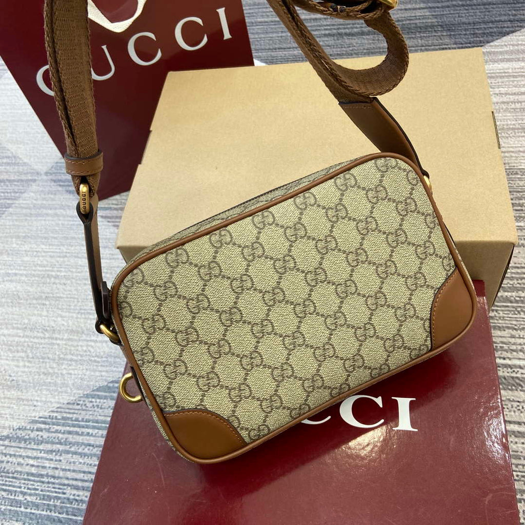 Gucci 821155 GG Emblem small crossbody bag Beige and dark brown