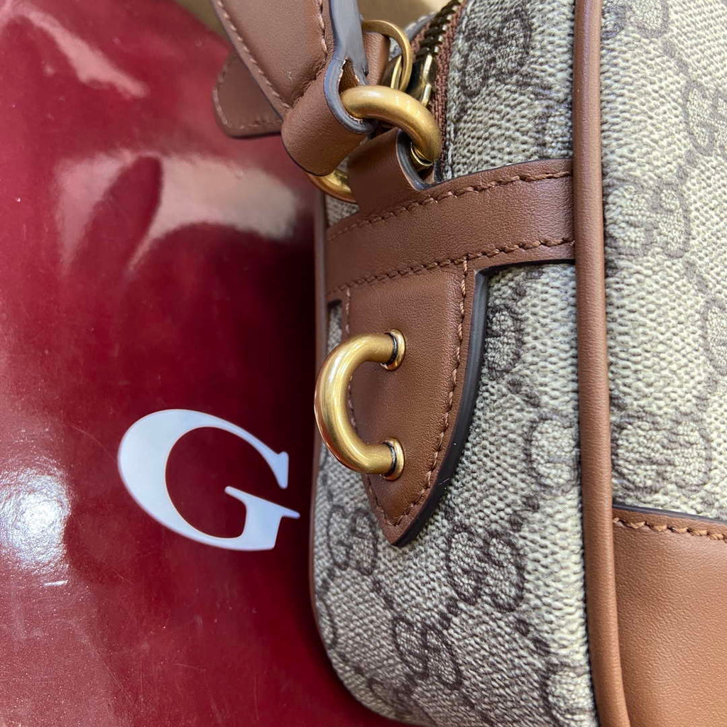 Gucci 821155 GG Emblem small crossbody bag Beige and dark brown